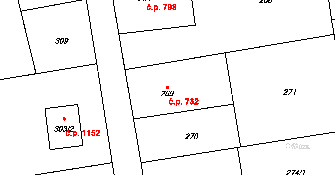 Stonava 732 na parcele st. 269 v KÚ Stonava, Katastrální mapa