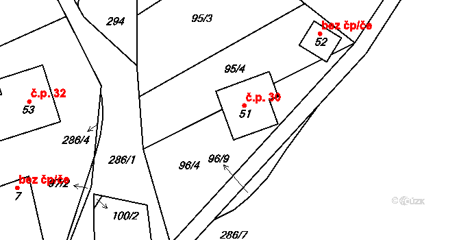 Podolí 30, Borač na parcele st. 51 v KÚ Podolí u Borače, Katastrální mapa
