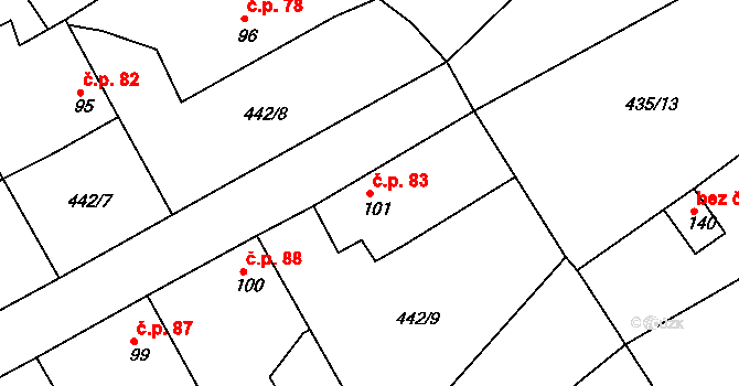 Krašovice 83 na parcele st. 101 v KÚ Krašovice u Plzně, Katastrální mapa