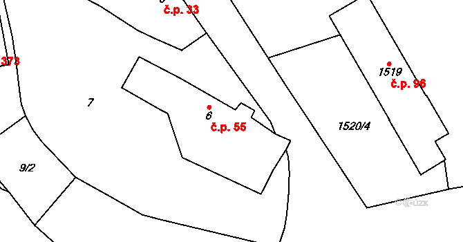Všenory 55 na parcele st. 6 v KÚ Všenory, Katastrální mapa
