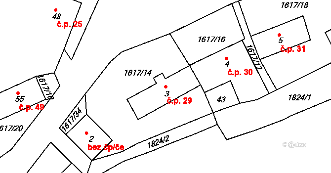 Stvolny 29, Manětín na parcele st. 3 v KÚ Stvolny, Katastrální mapa