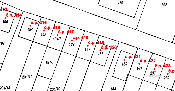 Kunštát 419 na parcele st. 187 v KÚ Kunštát na Moravě, Katastrální mapa