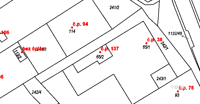 Jabloňany 137 na parcele st. 65/2 v KÚ Jabloňany, Katastrální mapa