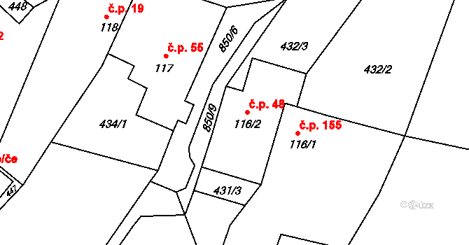 Drozdov 48 na parcele st. 116/2 v KÚ Drozdov, Katastrální mapa