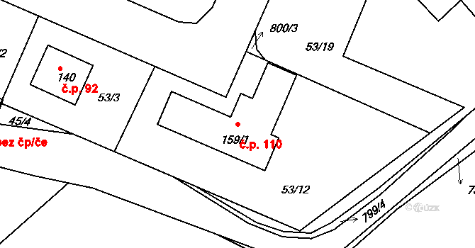 Starý Pelhřimov 110, Pelhřimov na parcele st. 159/1 v KÚ Starý Pelhřimov, Katastrální mapa