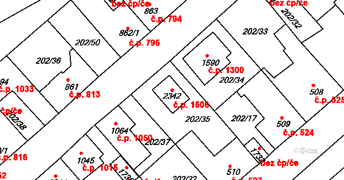 Český Brod 1506 na parcele st. 2342 v KÚ Český Brod, Katastrální mapa