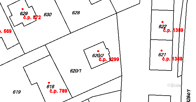 Příbor 1299 na parcele st. 620/2 v KÚ Příbor, Katastrální mapa