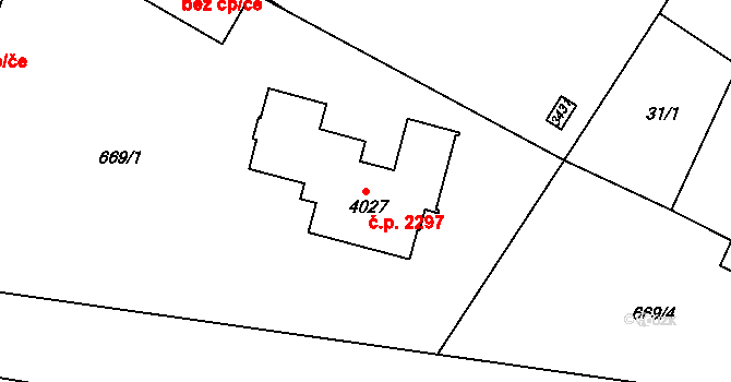 Předměstí 2297, Svitavy na parcele st. 4027 v KÚ Svitavy-předměstí, Katastrální mapa