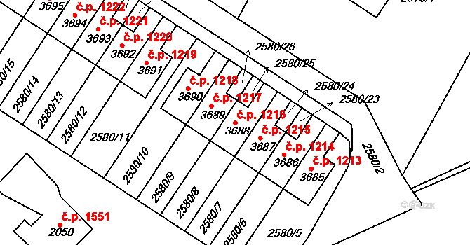 Havlíčkův Brod 1216 na parcele st. 3688 v KÚ Havlíčkův Brod, Katastrální mapa