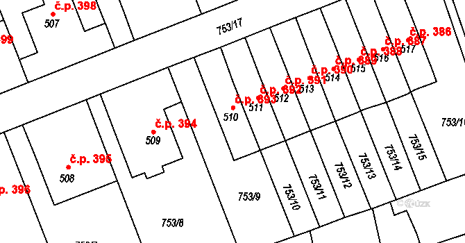 Častolovice 393 na parcele st. 510 v KÚ Častolovice, Katastrální mapa