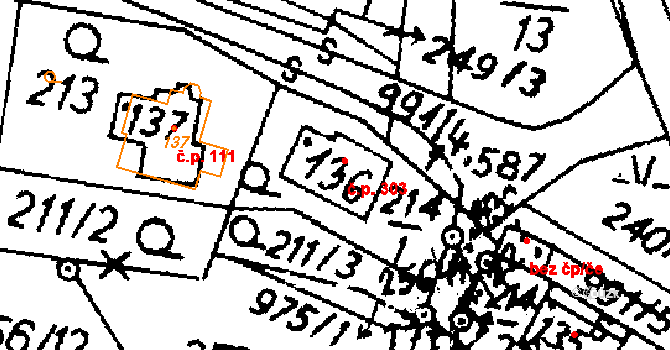 Potštejn 303 na parcele st. 136 v KÚ Potštejn, Katastrální mapa