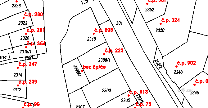 Velké Pavlovice 223 na parcele st. 2308/1 v KÚ Velké Pavlovice, Katastrální mapa