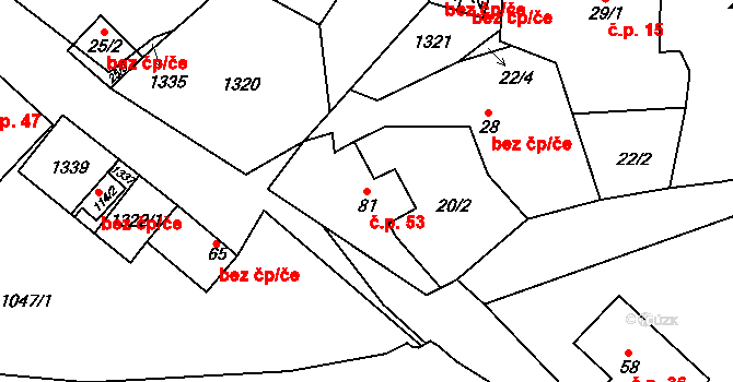 Sulimov 53 na parcele st. 81 v KÚ Sulimov, Katastrální mapa
