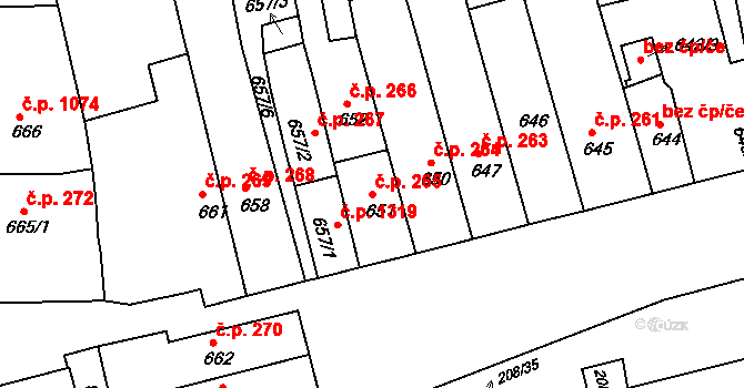 Holešov 265 na parcele st. 651 v KÚ Holešov, Katastrální mapa