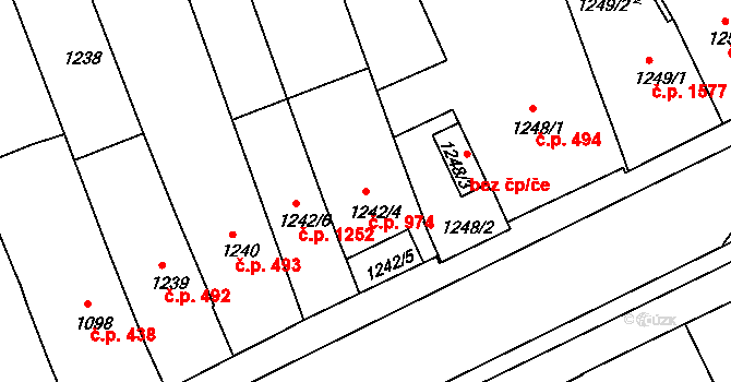 Holešov 974 na parcele st. 1242/4 v KÚ Holešov, Katastrální mapa