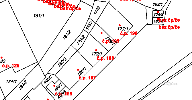 Moravský Krumlov 188 na parcele st. 179/1 v KÚ Moravský Krumlov, Katastrální mapa