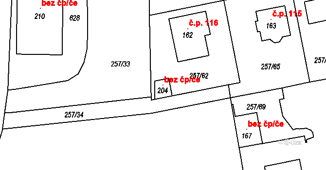Kovanice 111367417 na parcele st. 204 v KÚ Chvalovice u Nymburka, Katastrální mapa