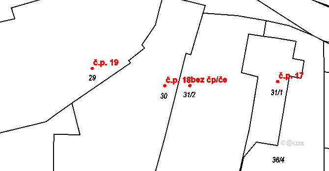 Krasavce 18, Dolní Lukavice na parcele st. 30 v KÚ Krasavce, Katastrální mapa