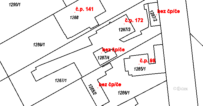 Jirny 121336417 na parcele st. 1287/4 v KÚ Jirny, Katastrální mapa