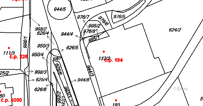 Kokonín 194, Jablonec nad Nisou na parcele st. 137/2 v KÚ Kokonín, Katastrální mapa
