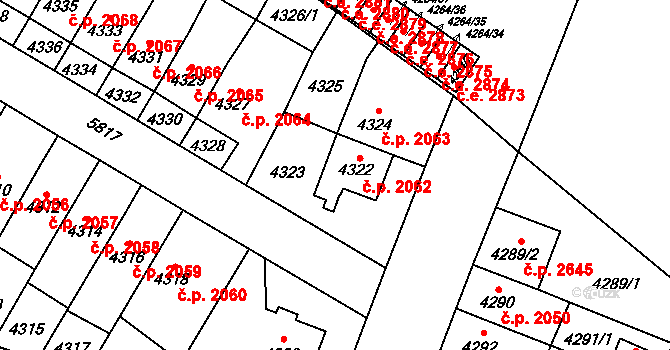 Jihlava 2062 na parcele st. 4322 v KÚ Jihlava, Katastrální mapa