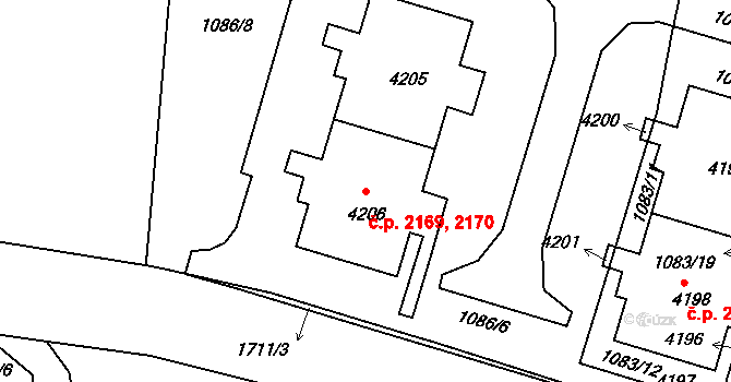 Nymburk 2169,2170 na parcele st. 4206 v KÚ Nymburk, Katastrální mapa
