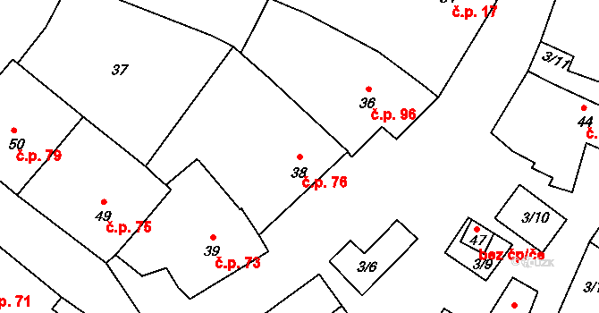 Karlín 76 na parcele st. 38 v KÚ Karlín na Moravě, Katastrální mapa