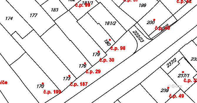Zarazice 30, Veselí nad Moravou na parcele st. 179 v KÚ Zarazice, Katastrální mapa