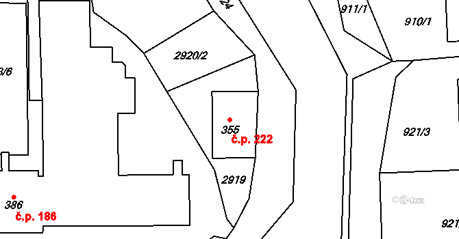 Kozlovice 222 na parcele st. 355 v KÚ Kozlovice, Katastrální mapa
