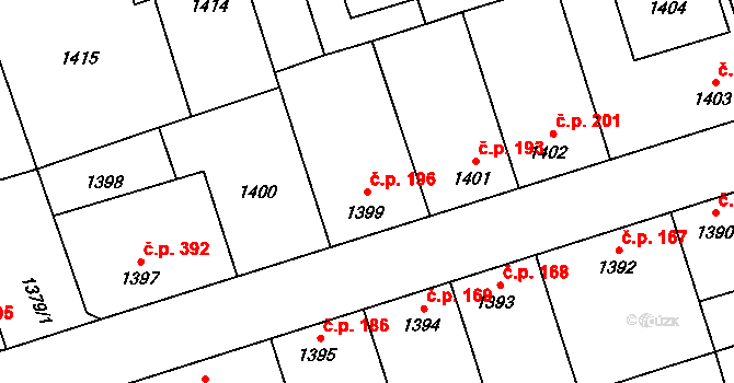 Libušín 196 na parcele st. 1399 v KÚ Libušín, Katastrální mapa