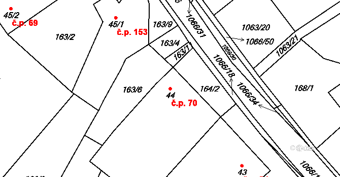 Lipovec 70 na parcele st. 44 v KÚ Lipovec u Blanska, Katastrální mapa