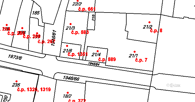 Třebechovice pod Orebem 589 na parcele st. 21/4 v KÚ Třebechovice pod Orebem, Katastrální mapa