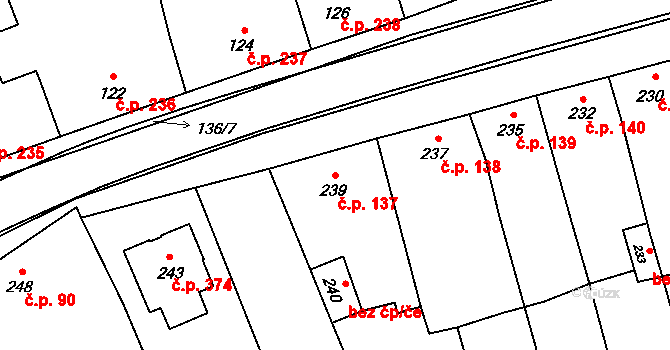 Grygov 137 na parcele st. 239 v KÚ Grygov, Katastrální mapa