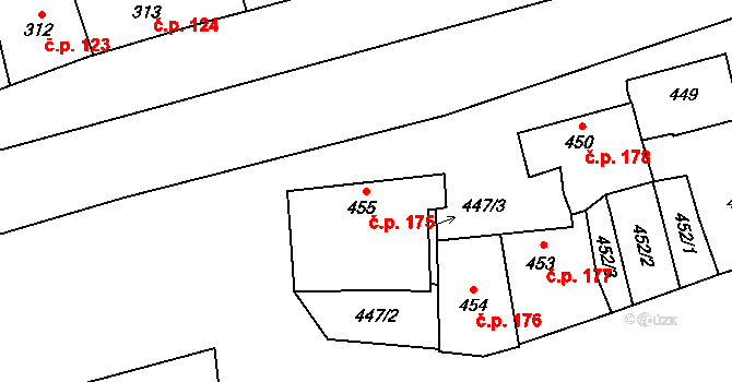 Drahlov 175, Charváty na parcele st. 455 v KÚ Charváty, Katastrální mapa