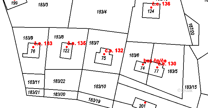 Voltýřov 132, Klučenice na parcele st. 75 v KÚ Voltýřov, Katastrální mapa