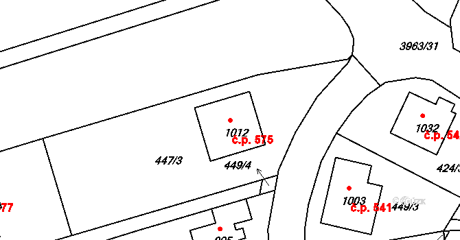 Borovany 575 na parcele st. 1012 v KÚ Borovany, Katastrální mapa