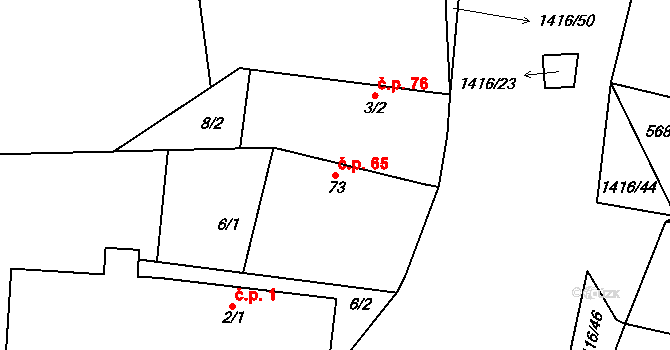 Milešov 65 na parcele st. 73 v KÚ Milešov nad Vltavou, Katastrální mapa