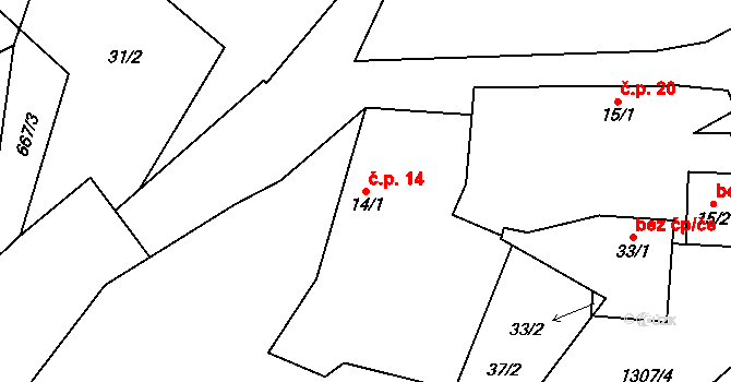Horní Světlá 14, Bradáčov na parcele st. 14/1 v KÚ Horní Světlá u Bradáčova, Katastrální mapa