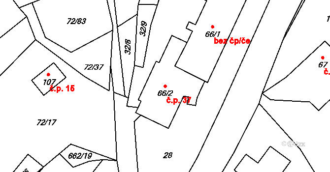 Benešova Hora 37, Vacov na parcele st. 66/2 v KÚ Benešova Hora, Katastrální mapa