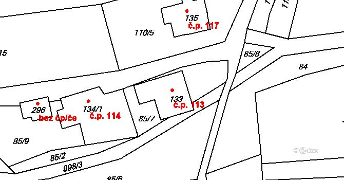 Krasíkov 113 na parcele st. 133 v KÚ Krasíkov, Katastrální mapa