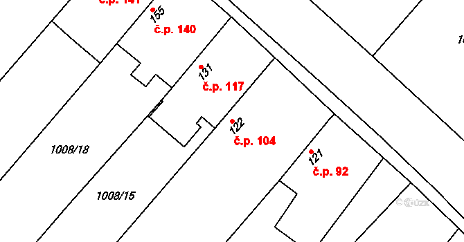 Krchleby 104 na parcele st. 122 v KÚ Krchleby u Nymburka, Katastrální mapa