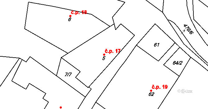 Vícenice 17 na parcele st. 5 v KÚ Vícenice u Dolních Lažan, Katastrální mapa