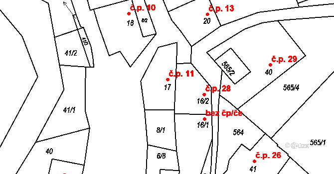 Popůvky 11 na parcele st. 17 v KÚ Popůvky nad Jihlavou, Katastrální mapa