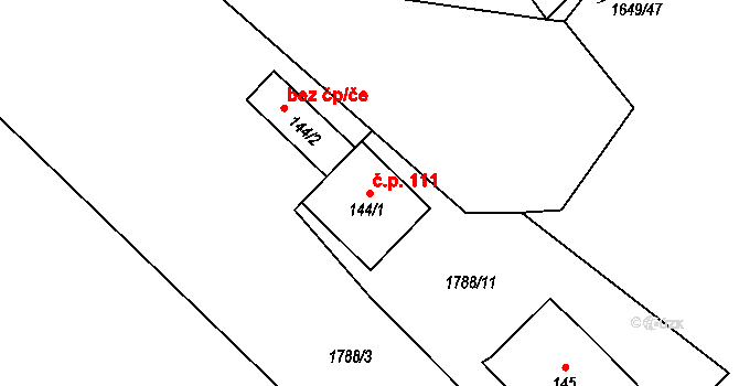 Jílovice 111 na parcele st. 144/1 v KÚ Jílovice u Trhových Svinů, Katastrální mapa