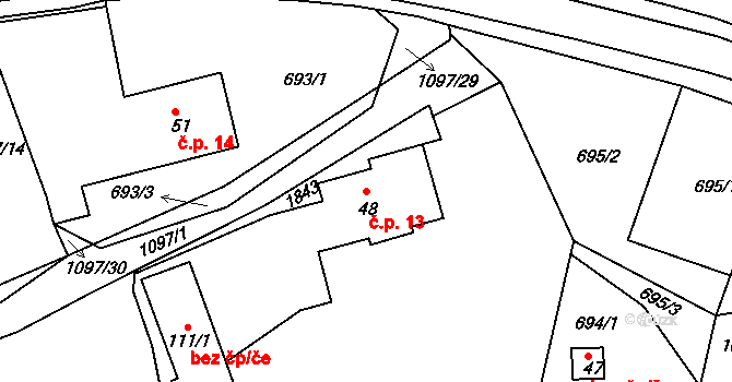 Vokov 13 na parcele st. 48 v KÚ Vokov u Rynárce, Katastrální mapa