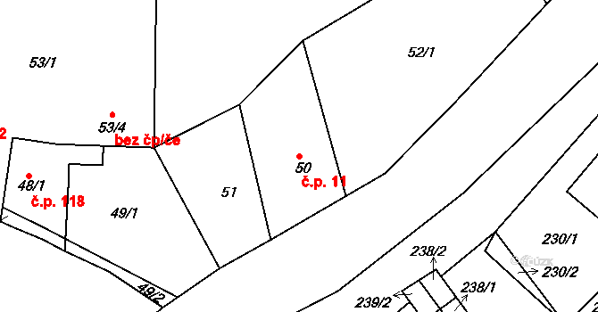 Hudcov 11, Teplice na parcele st. 50 v KÚ Hudcov, Katastrální mapa