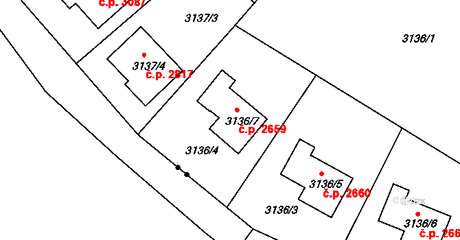Teplice 2659 na parcele st. 3136/7 v KÚ Teplice, Katastrální mapa