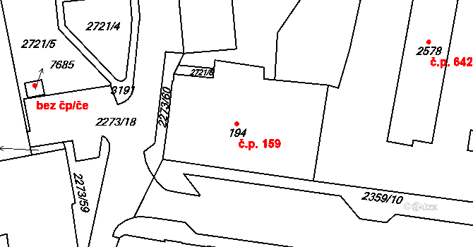 Cheb 159 na parcele st. 194 v KÚ Cheb, Katastrální mapa