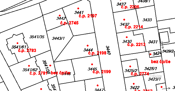 Žižkov 2198, Praha na parcele st. 3444 v KÚ Žižkov, Katastrální mapa
