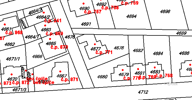 Záběhlice 771, Praha na parcele st. 4677 v KÚ Záběhlice, Katastrální mapa